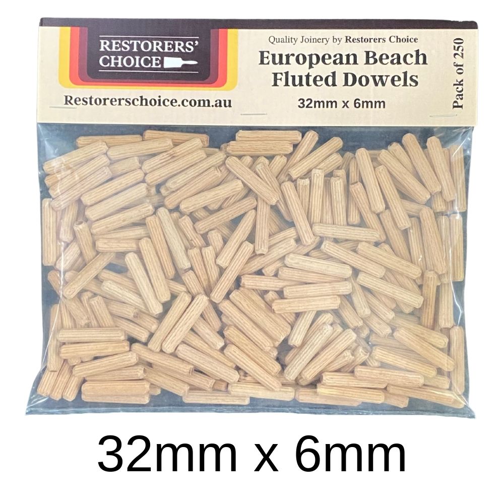 European Beach Fluted Dowels in 6 Sizes 100 Pack