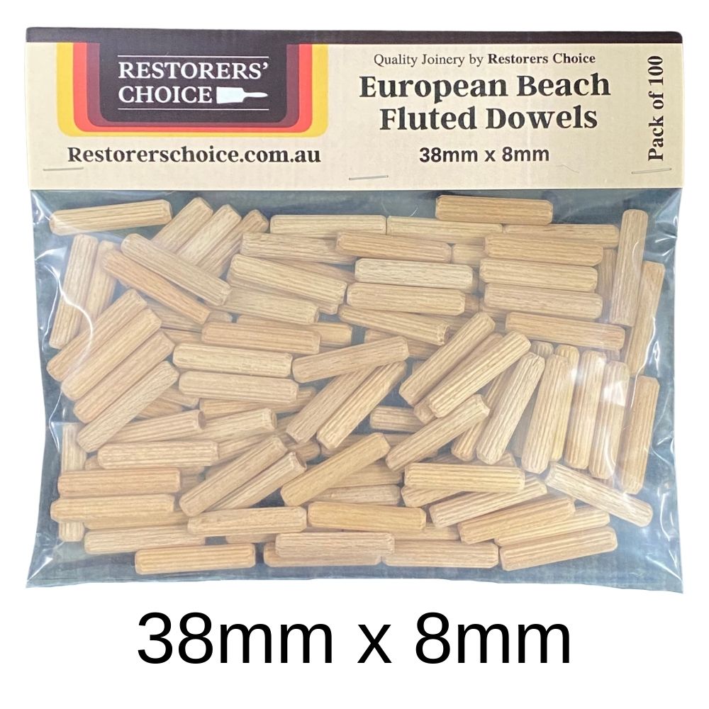 European Beach Fluted Dowels in 6 Sizes 100 Pack