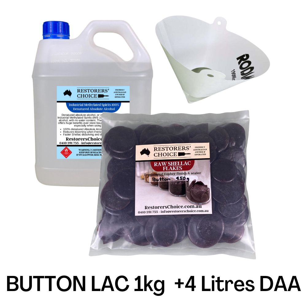 Shellac & Denatured Alcohol Combo Kit for French Polishing 1kg & 4L