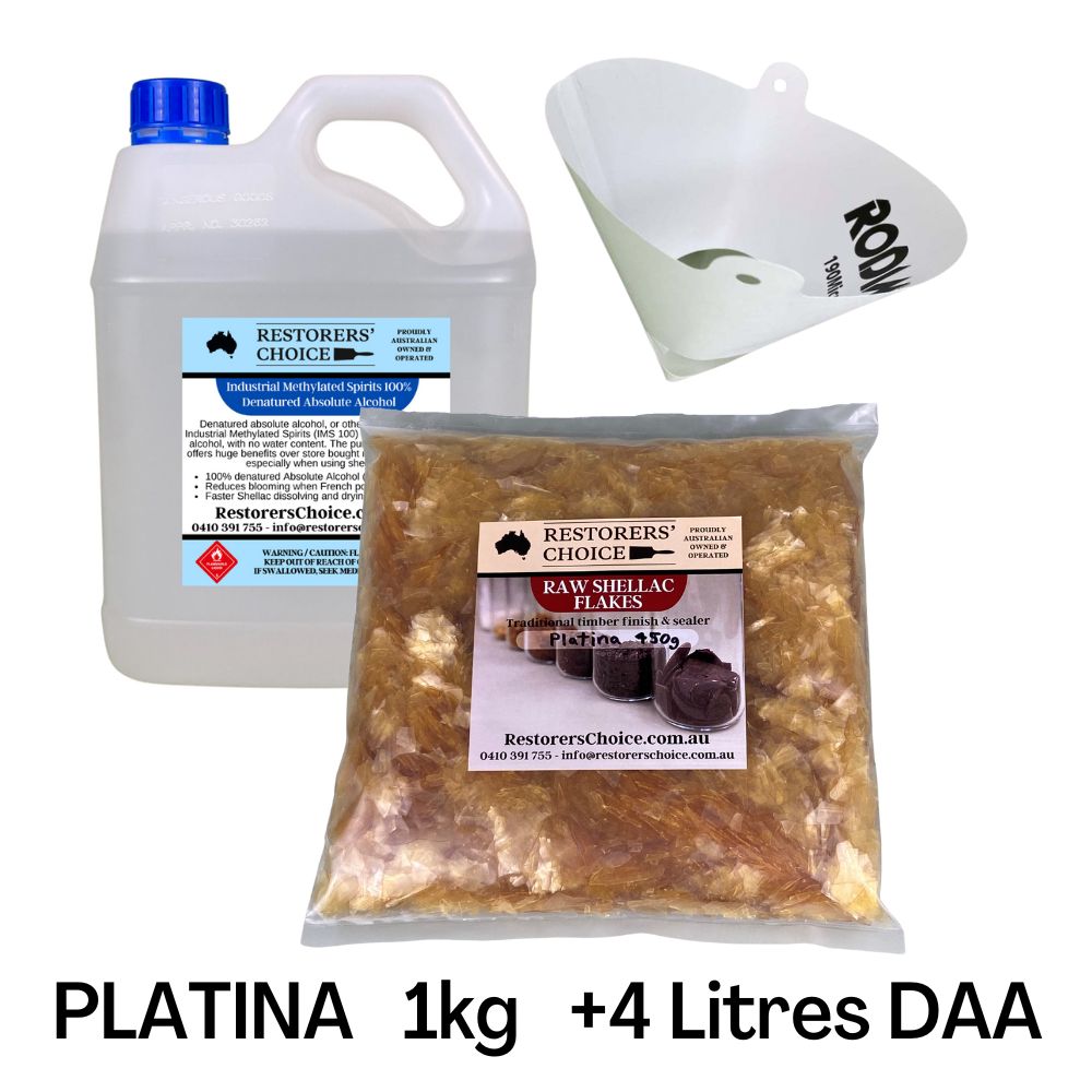 Shellac & Denatured Alcohol Combo Kit for French Polishing 1kg & 4L