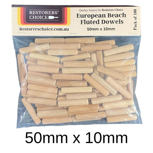 European Beach Fluted Dowels in 6 Sizes 100 Pack