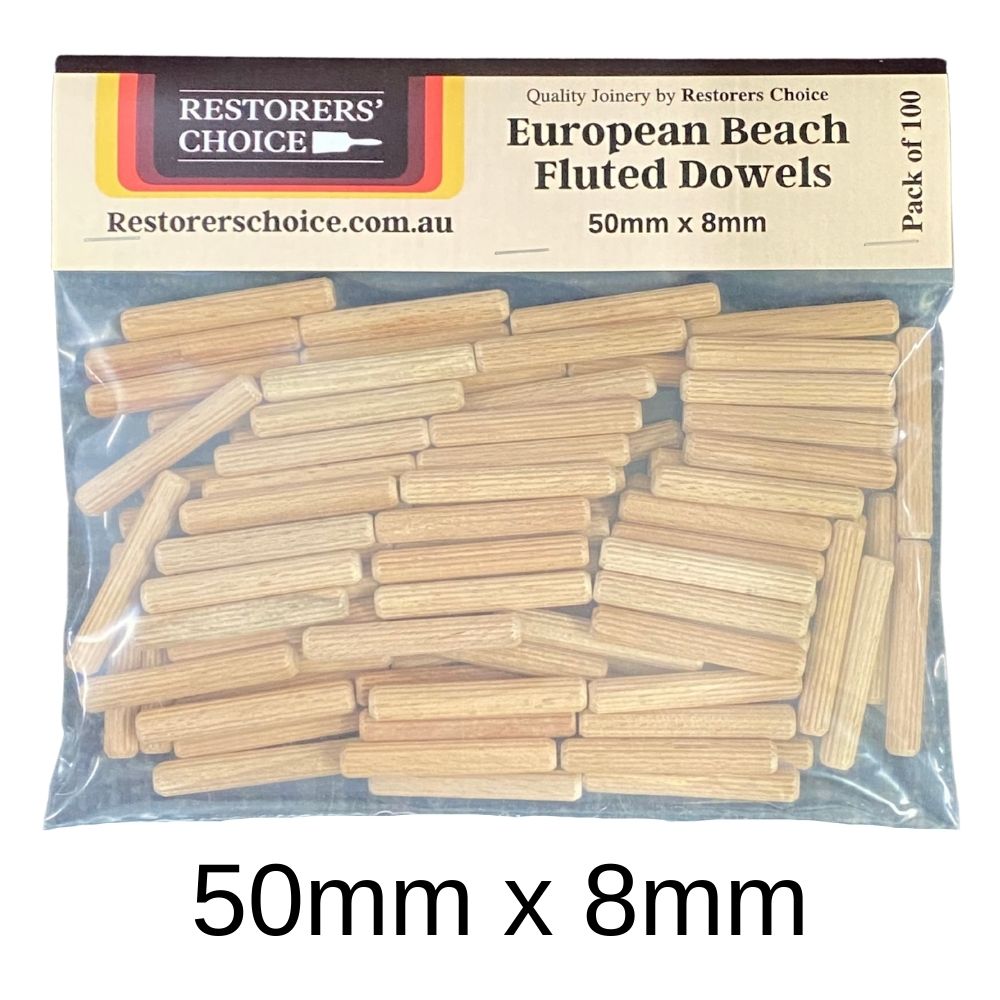 European Beach Fluted Dowels in 6 Sizes 100 Pack