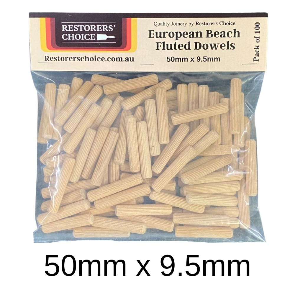 European Beach Fluted Dowels in 6 Sizes 100 Pack