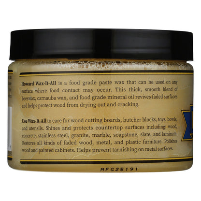 Howard Wax-It-All Food Grade Paste Wax Multi Surface Wood, Stone & Metal Protector