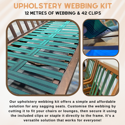 Upholstery Webbing Repair Kit 12 Metres 40 Clips