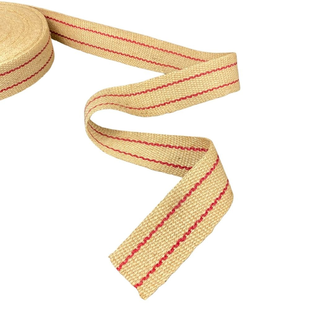 Jute bing Hessian Red Stripe Upholstery bing 50mm Restorers Choice